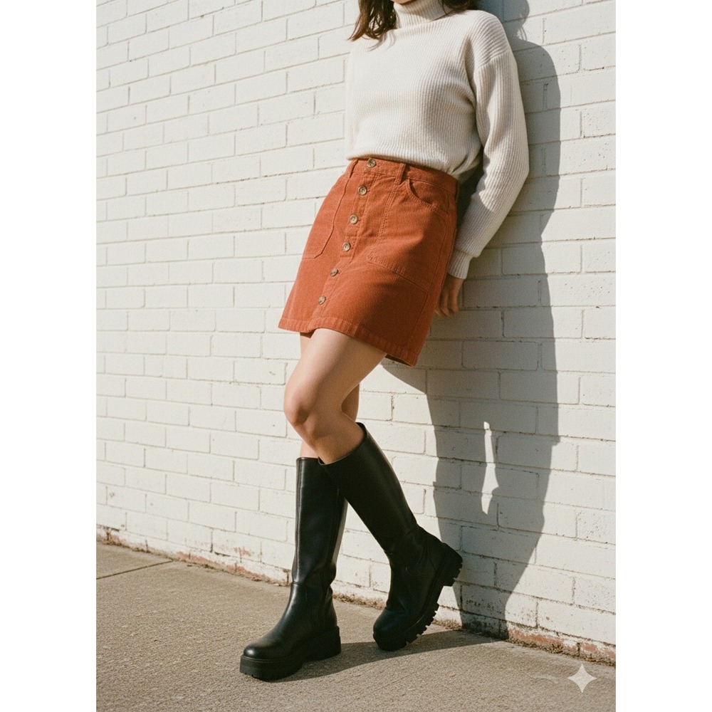 VTG Retro Rust Orange Corduroy Mini Skirt 70s Indie Sleaze Kensie‎ Skirt 6/28
